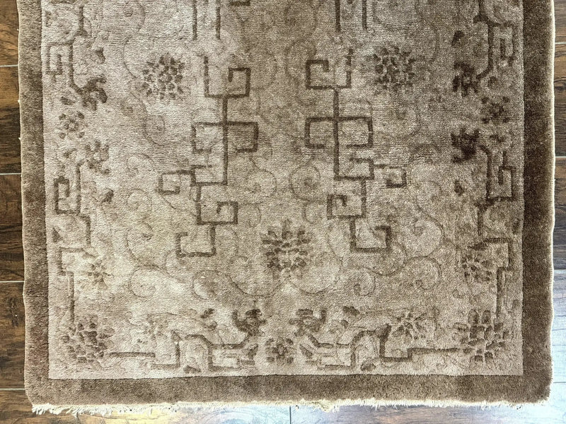Antique Chinese Fette Rug 3x6, Taupe, Handmade Wool Chinese Carpet by Jewel Rugs