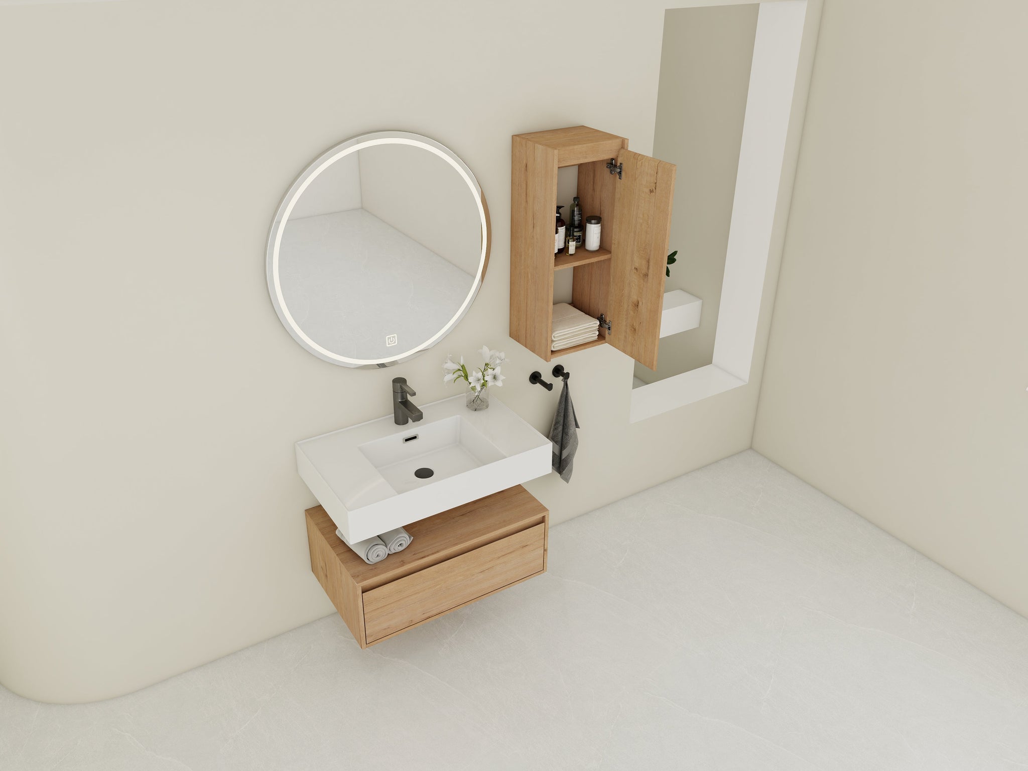 30-Inch Wall-Mounted Bathroom Vanity with Resin Sink and Side Cabinet by HouseOfZazla