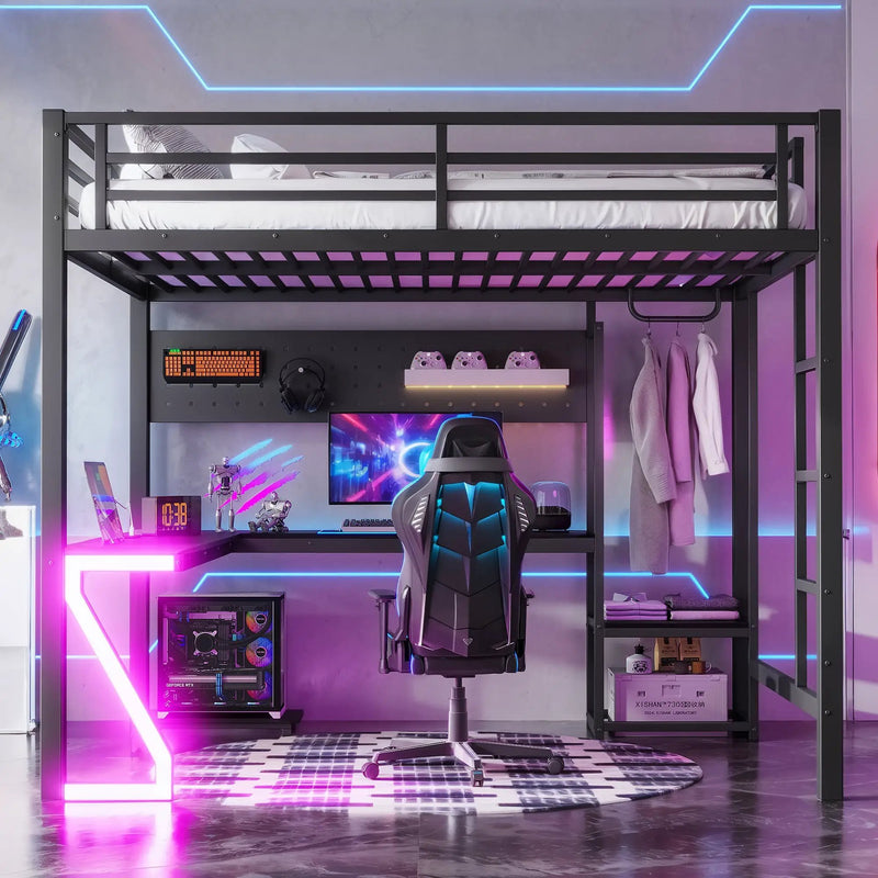 Queen Loft Bed with L-shaped Desk and USB Ports by HouseOfZazla