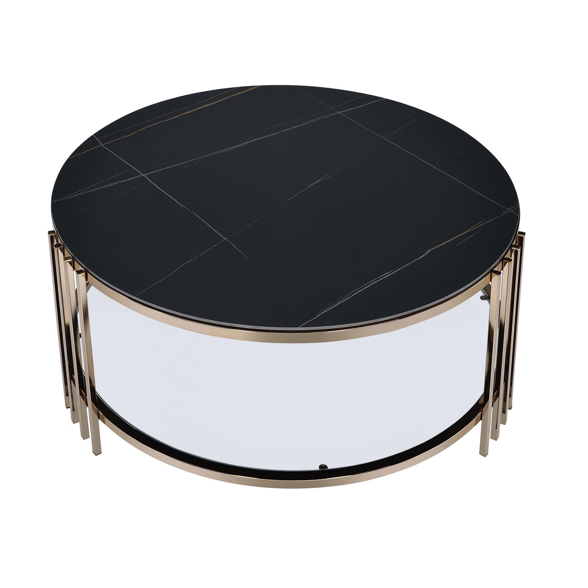 Abisha Sintered Stone Top Round Table with Lower Shelf - Black, photo 4 of 8
