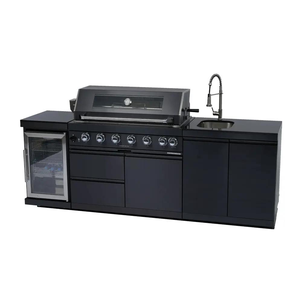 NG 95" 6-Burner 85000 BTU Black Outdoor Kitchen Island Grill Rotisserie kit Granite Countertops by Chery Industrial