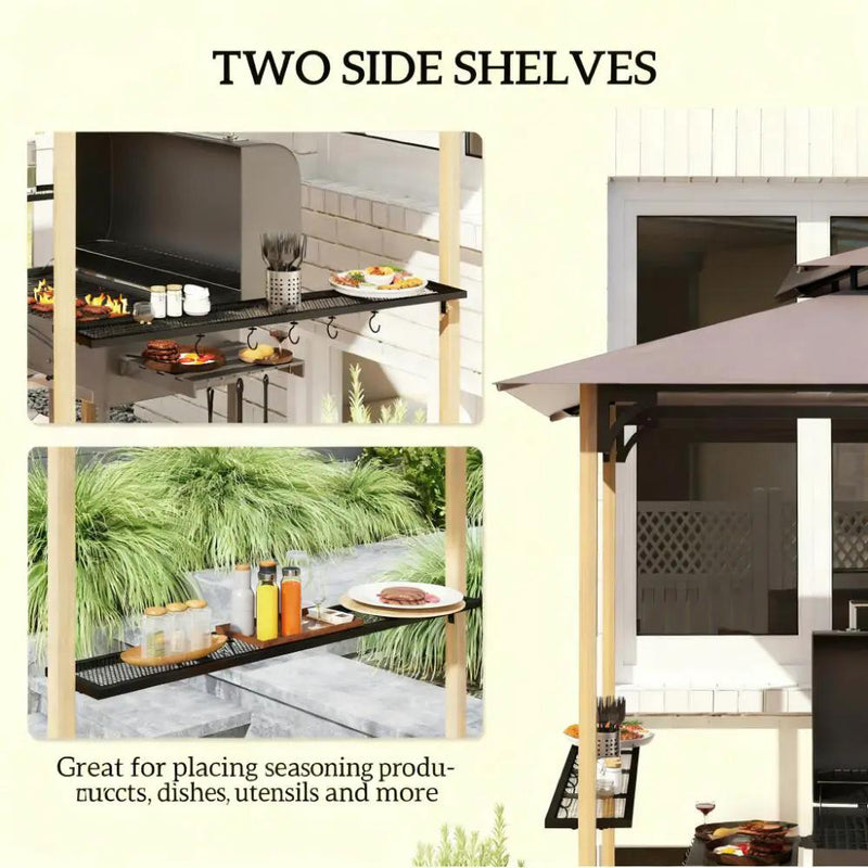 Double Tiered Barbecue Grill Gazebo Shelter with Side Shelves and Hooks by HouseOfZazla