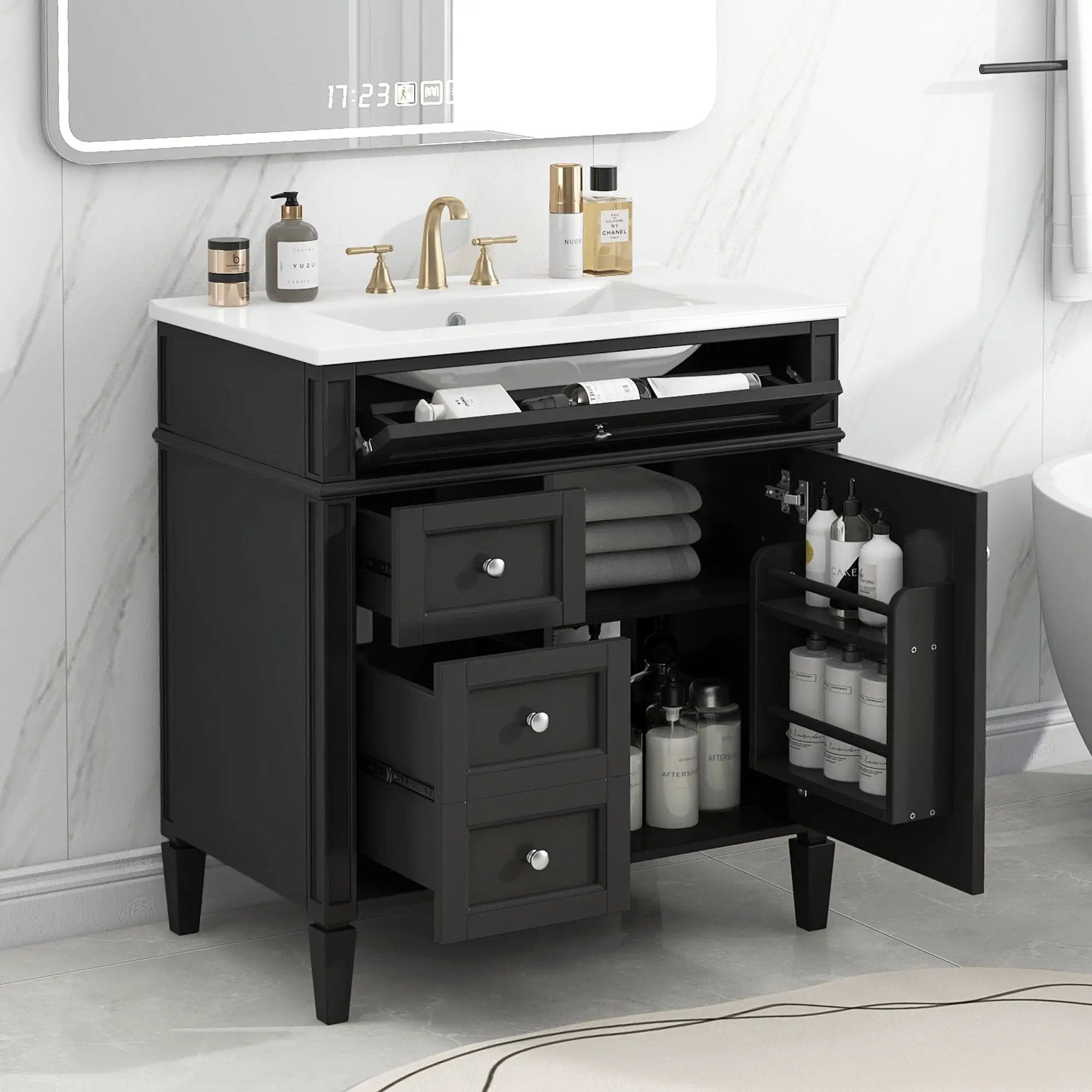 Bathroom Vanity With Top Sink, Storage Cabinet With 2 Drawers, Tip Out Drawer by Unique Piece Furniture
