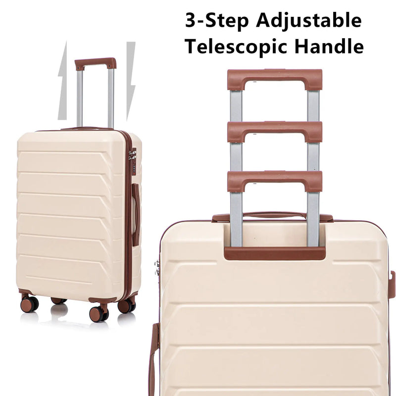 3-Piece ABS Spinner Wheel Luggage Set 20"/24"/28" Beige by HouseOfZazla