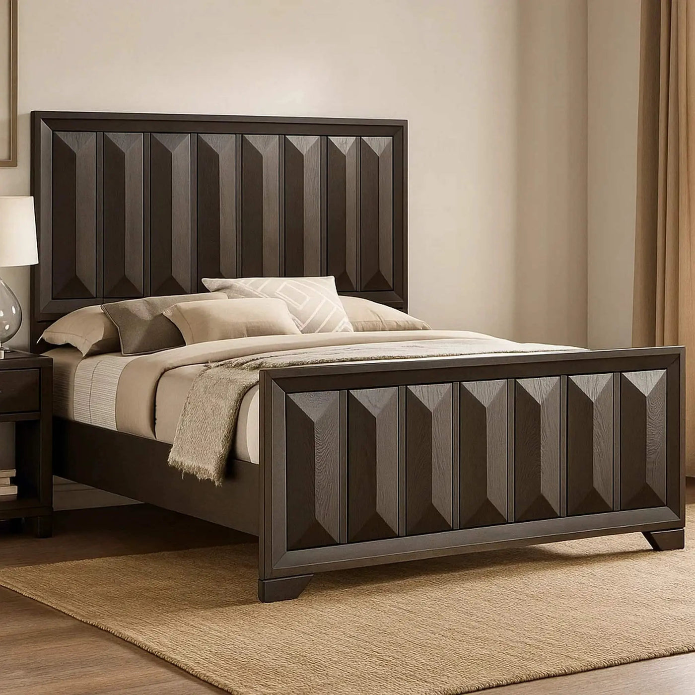 Modern Bed Panel Headboard With Vertical Faceted Design by Unique Piece Furniture