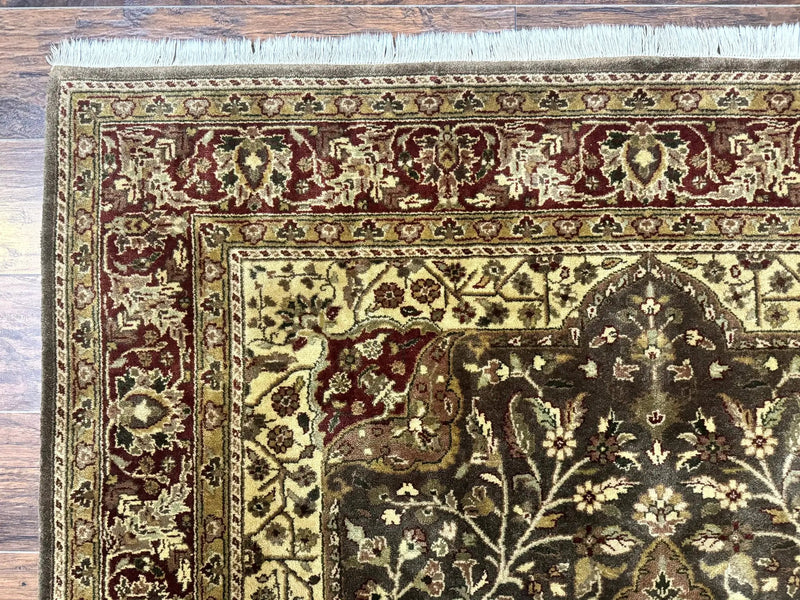 Indo Persian Rug 6x9, Wool Handmade Vintage Rug, Floral Cross Pattern by Jewel Rugs