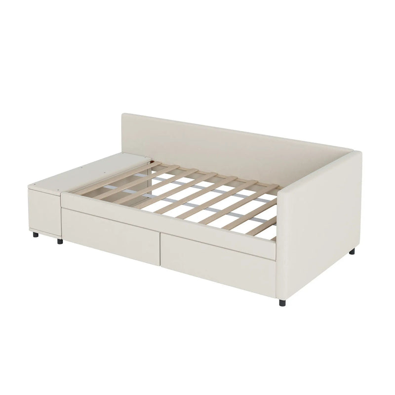 L Shaped Upholstered Platform Bed With Storage And Drawers by HouseOfZazla