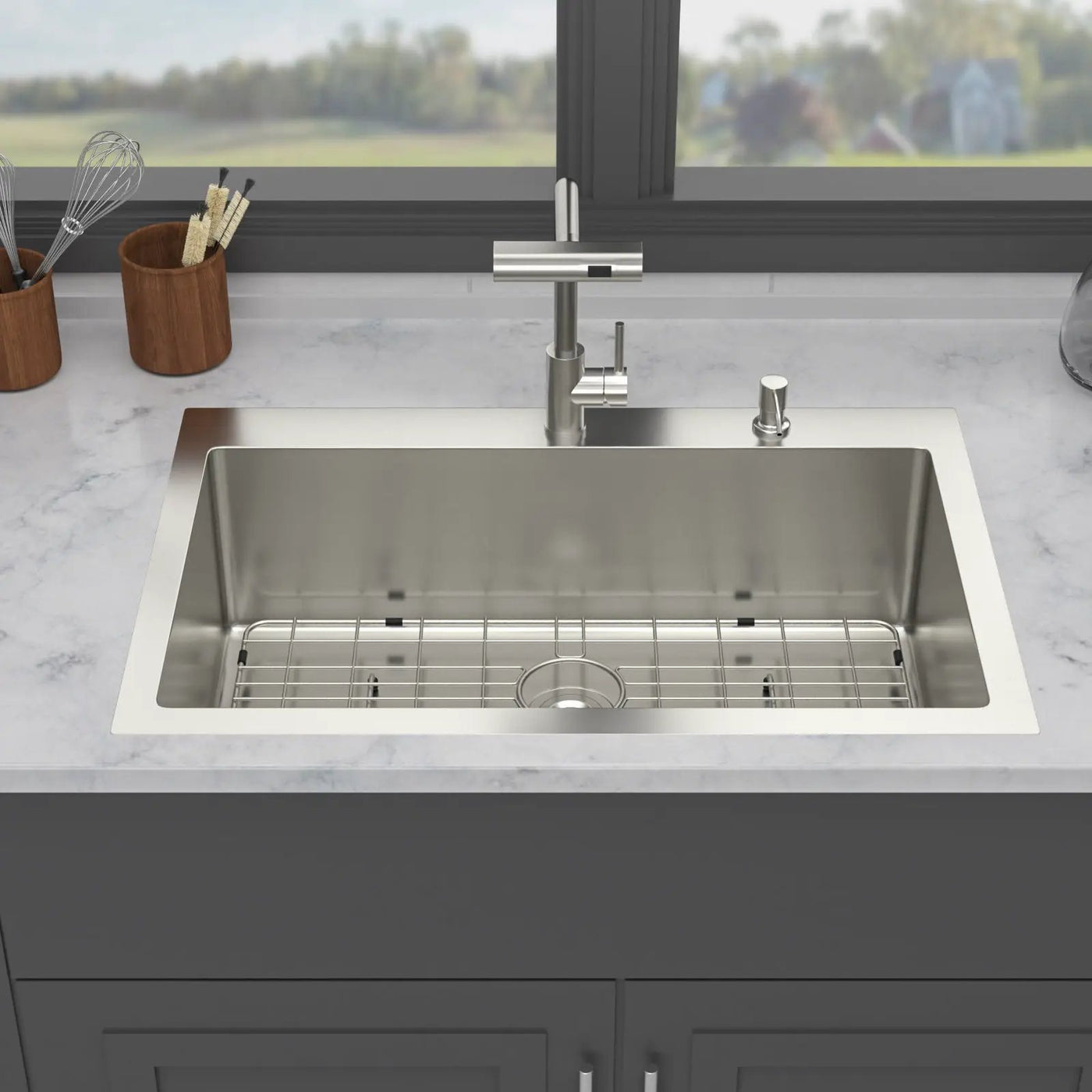 Drop In Kitchen Sink With Pull Down Faucet And Soap Dispenser by HouseOfZazla
