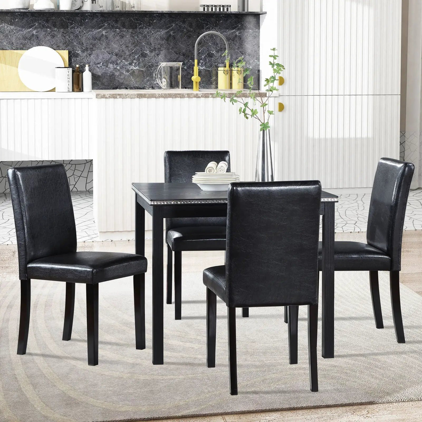 5 Pieces Wooden Dining Table Set, Square Table And 4 Upholstered Chairs by HouseOfZazla