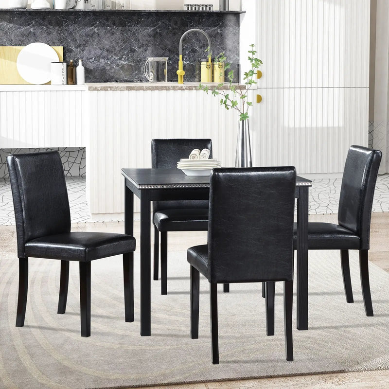 5 Pieces Wooden Dining Table Set, Square Table And 4 Upholstered Chairs by HouseOfZazla