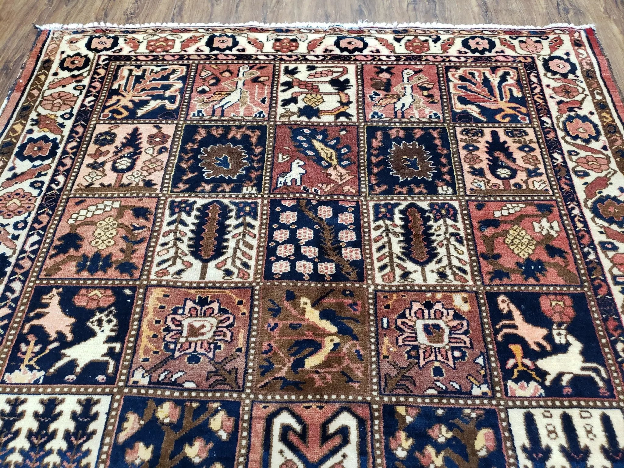 Antique Persian Bakhtiari Rug circa 1920s, Kheshti Panel Design, Wool, Hand-Knotted, 5'3" x 10' by Jewel Rugs