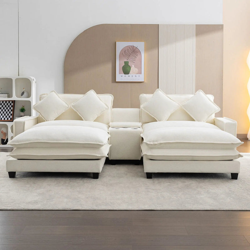 Sectional Sofa Upholstered Sofa With Two Removable Ottoman, Two USB Ports, Two Cup Holders And Large Storage Box For Living Room by HouseOfZazla
