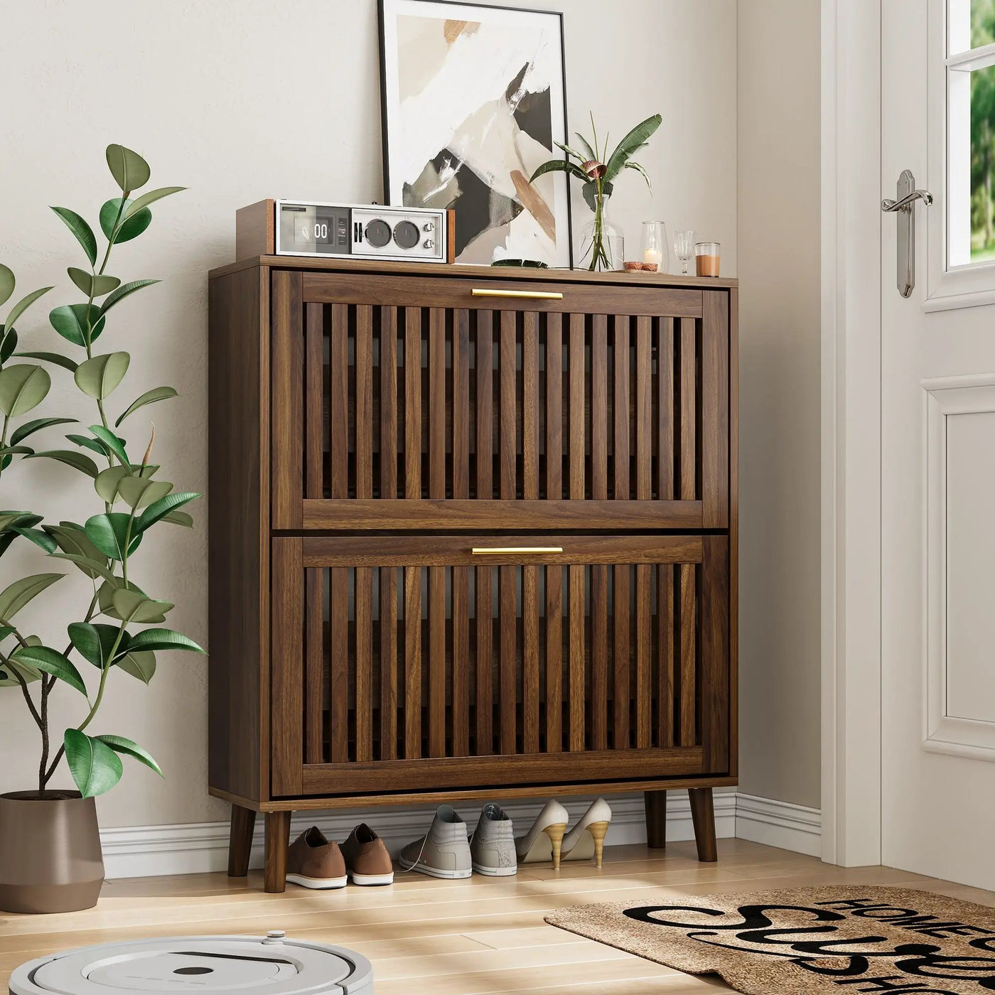 Medieval Modern Shoe Cabinet With 2 Flip Drawers And Fence Design by HouseOfZazla