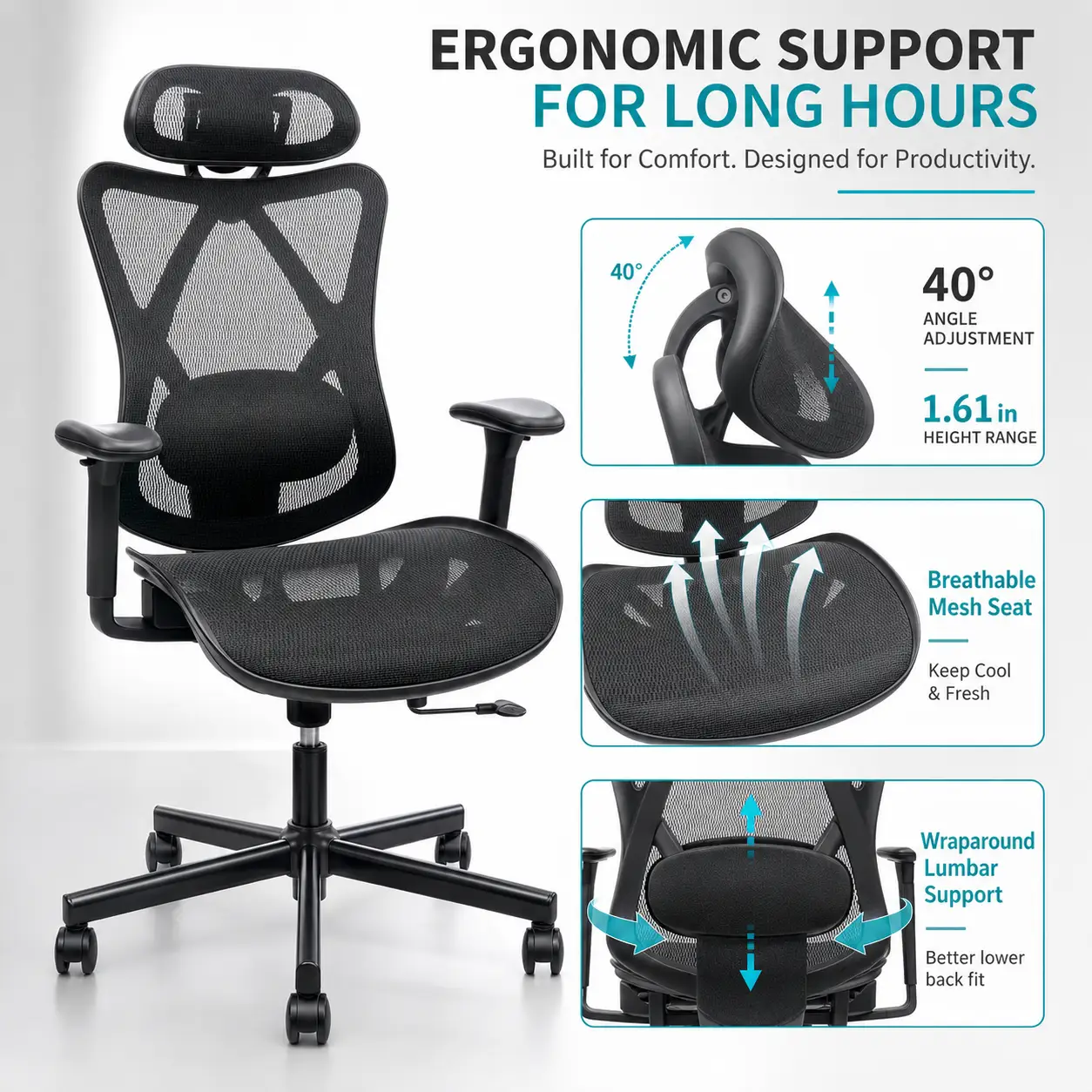 Ergonomic Office Chair with Adjustable Lumbar Support by HouseOfZazla