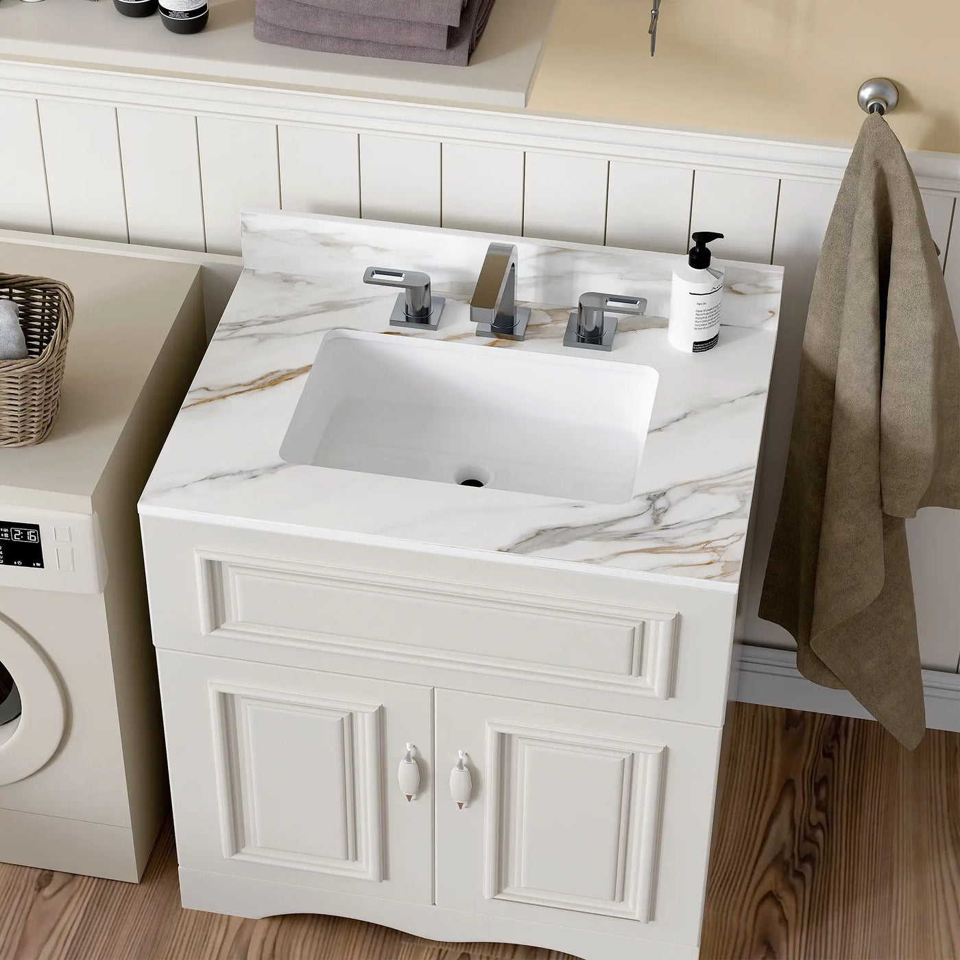 Vanity Top With Undermount Sink And Backsplash, Sintered Stone by HouseOfZazla