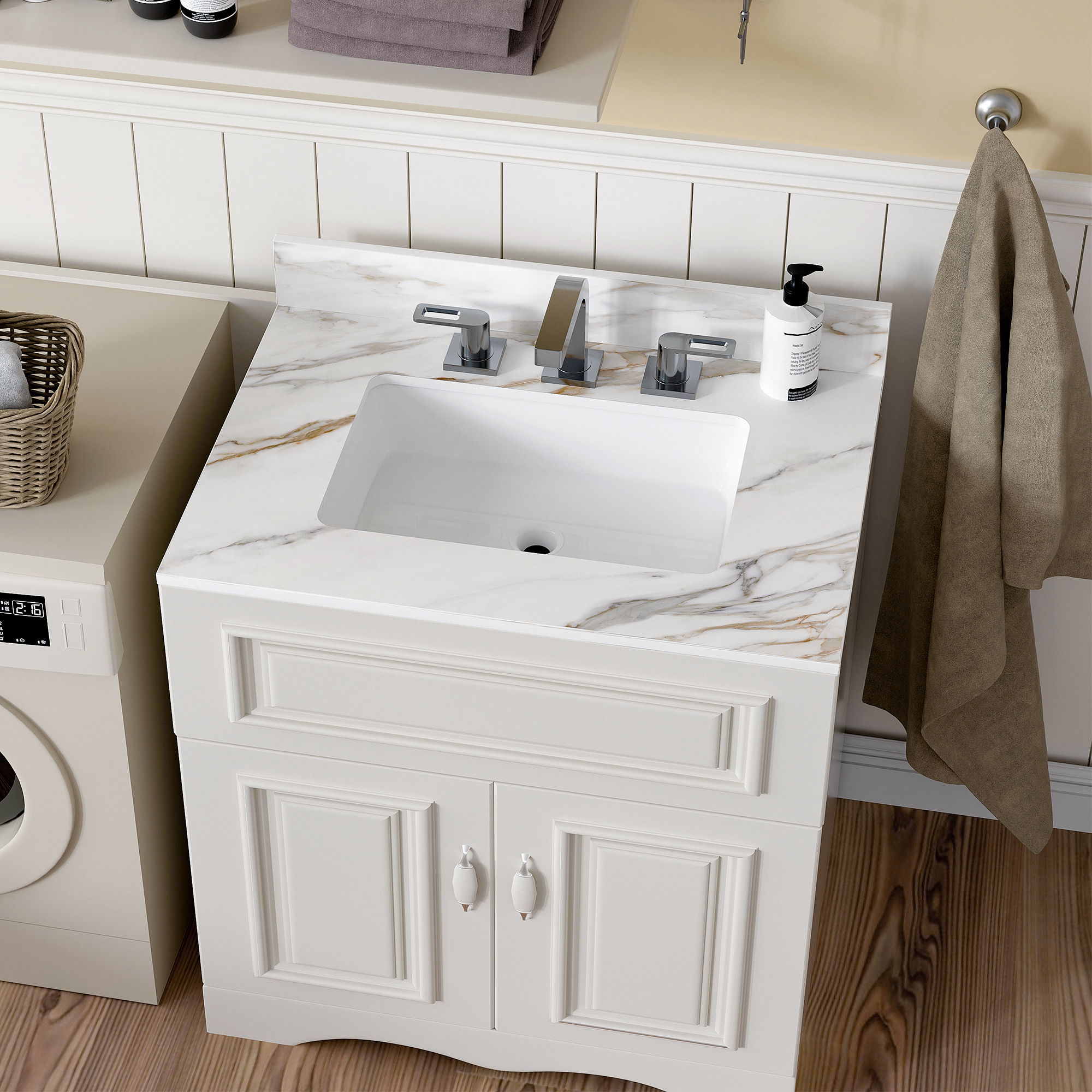 Vanity Top With Undermount Sink And Backsplash, Sintered Stone by HouseOfZazla