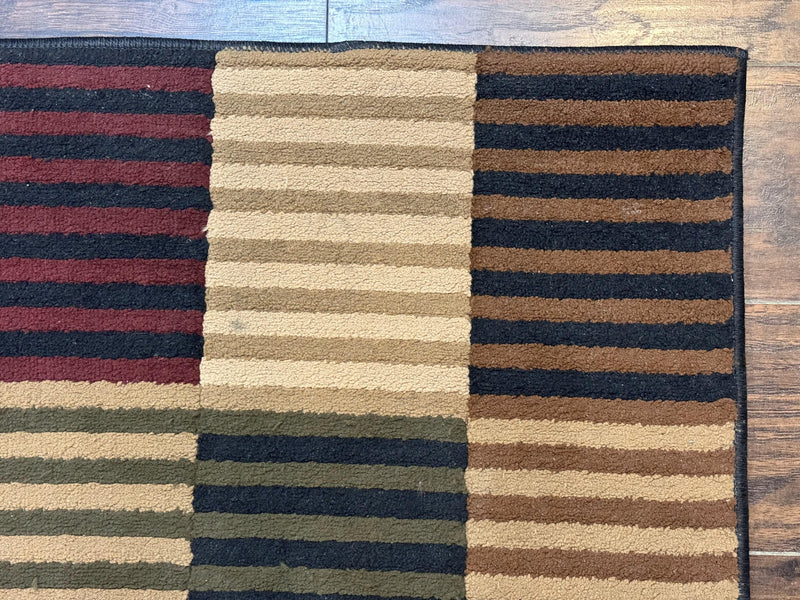 Vintage Power Loomed Rug 3.6 x 5, Brown Beige Black Tan, Box Design by Jewel Rugs