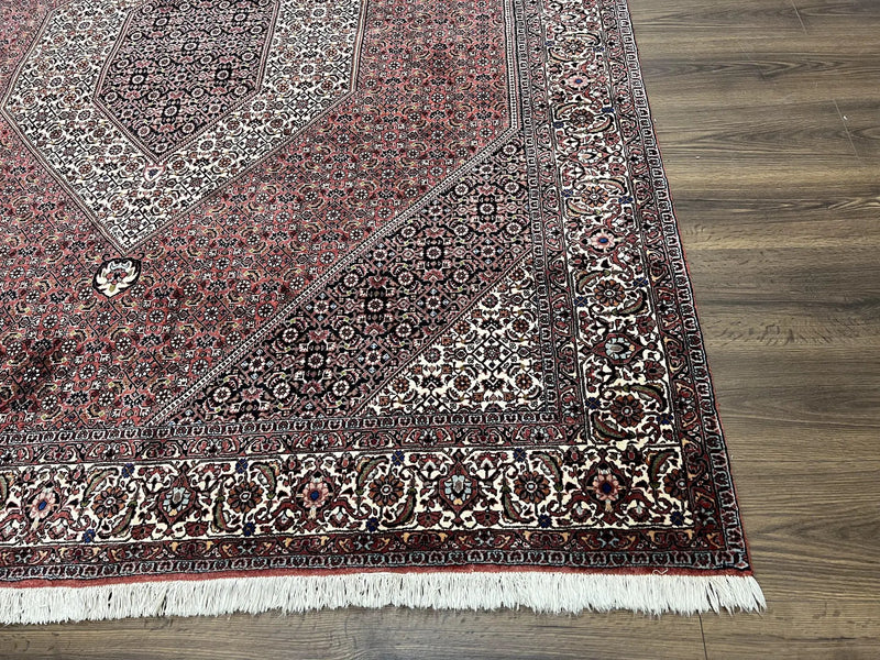 Wonderful Persian Bidjar Rug 7x8 ft, Almost Square Oriental Carpet, Herati Mahi, Highly Detailed, Ivory Red Navy Blue, Very Fine Handmade Bijar Rug by Jewel Rugs