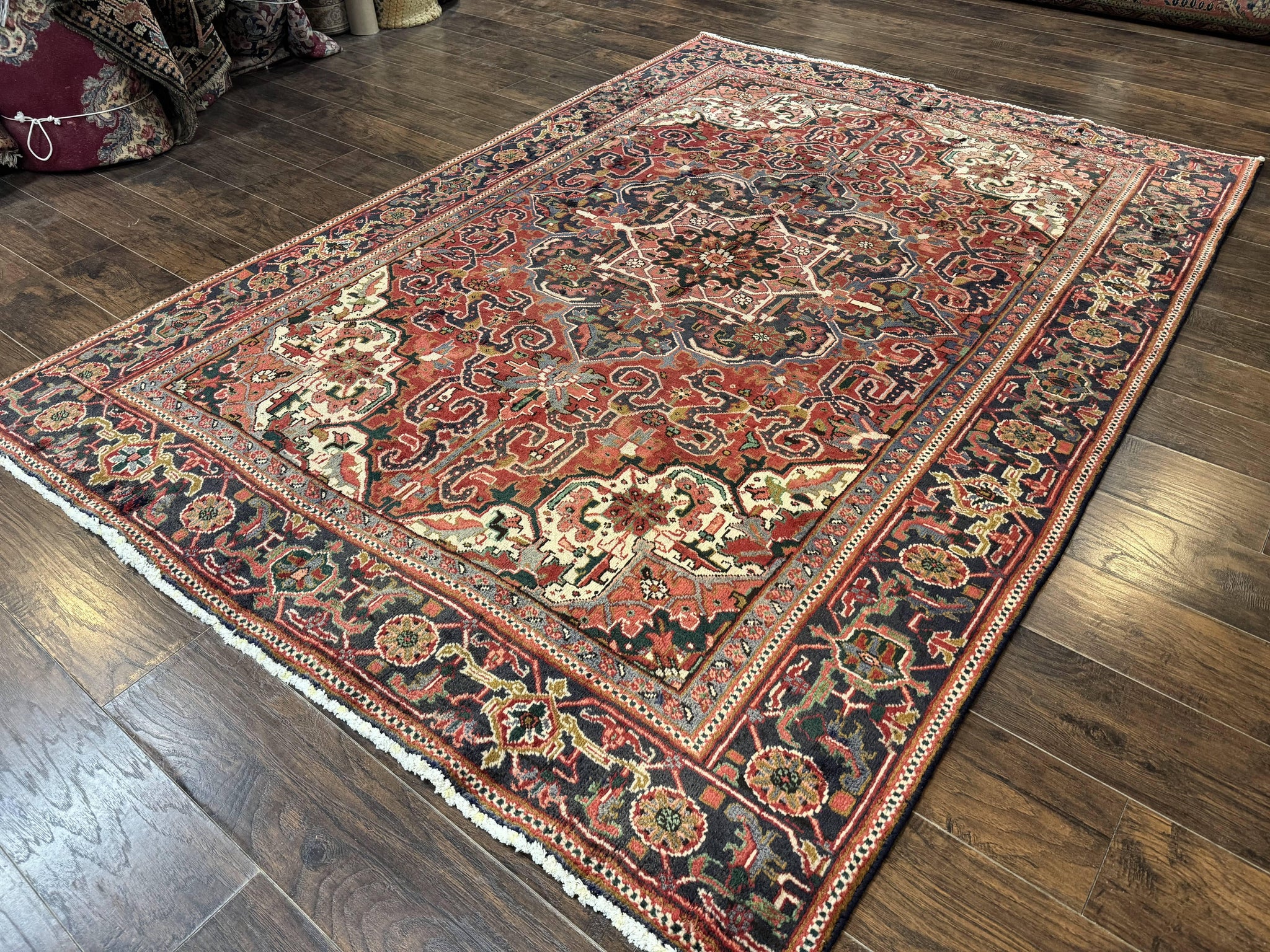 Persian Heriz Rug 6.6 x 9, Geometric Wool Persian Carpet by Jewel Rugs