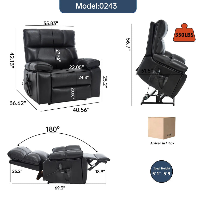Black Leatheraire Heat Massage Recliner by HouseOfZazla