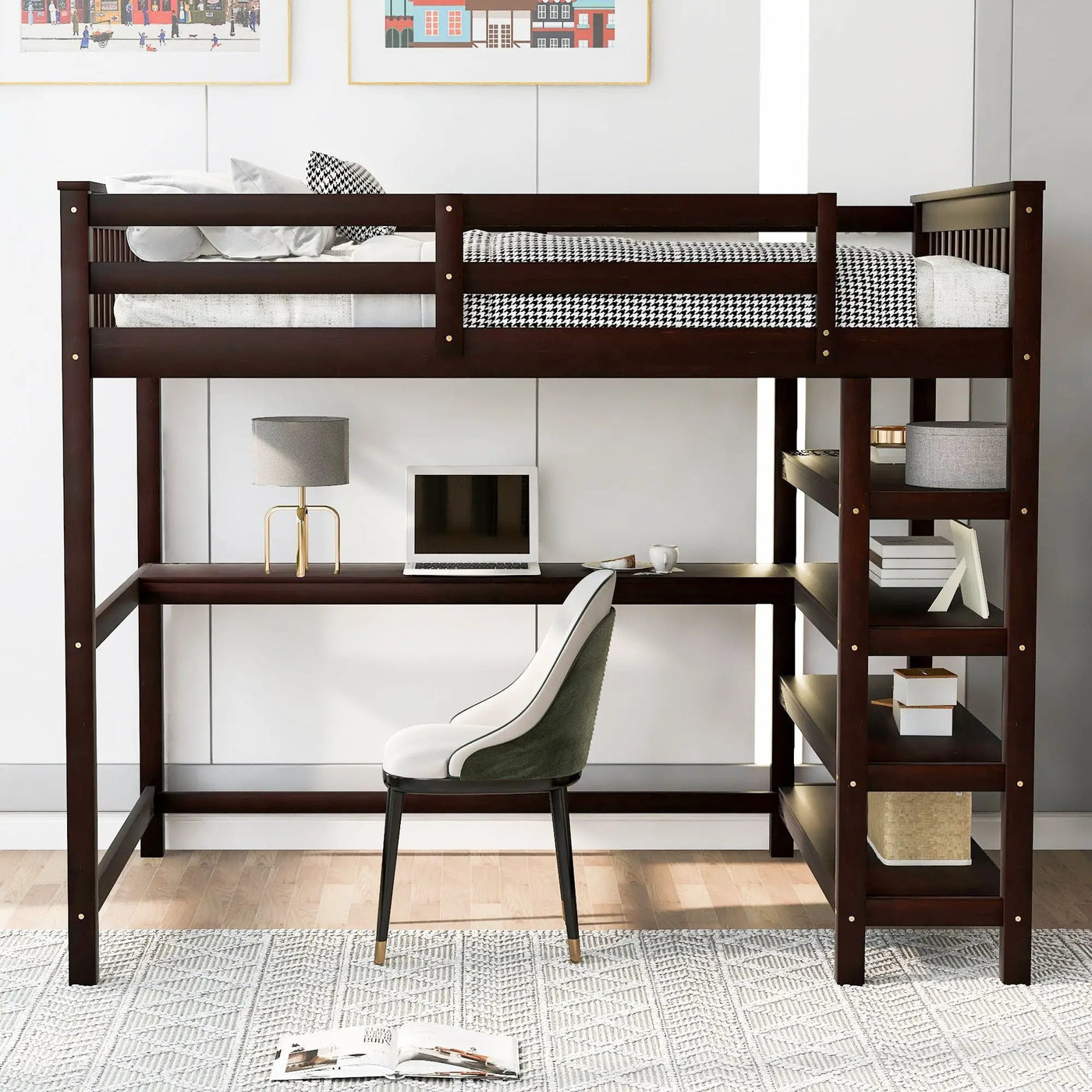 Loft Bed With Storage Shelves And Under Bed Desk by HouseOfZazla