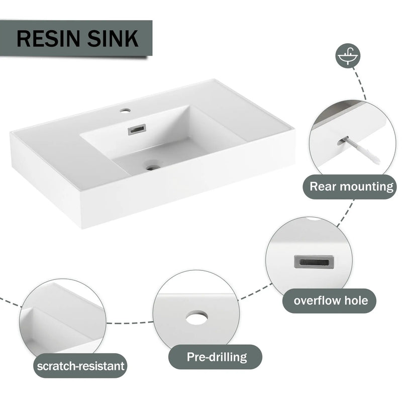 Modern Imitative Wall Mounted Bathroom Vanity With Resin Sink And Side Cabinet by Unique Piece Furniture