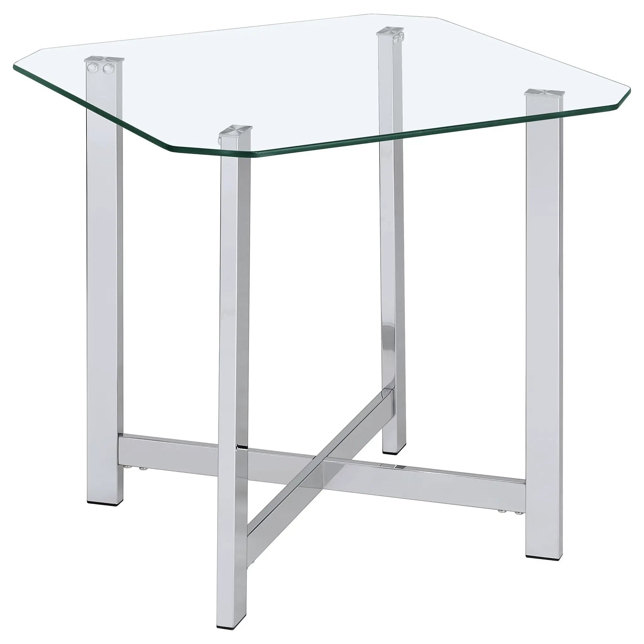 Cronin Square Tempered Glass Top Side End Table Chrome by Unique Piece Furniture