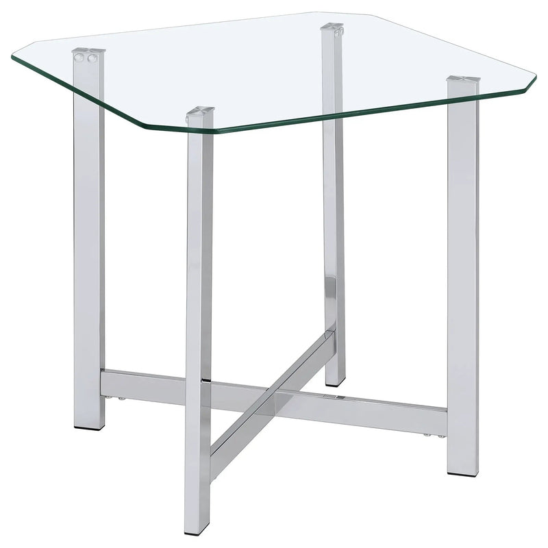 Cronin Square Tempered Glass Top Side End Table Chrome by Unique Piece Furniture
