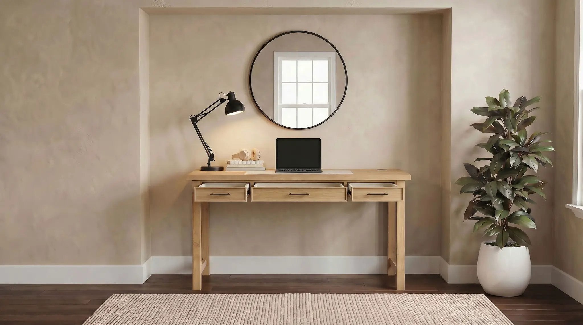 Vermes 55-inch 3-drawer Writing Desk with Power Outlet Light Ash by Unique Piece Furniture
