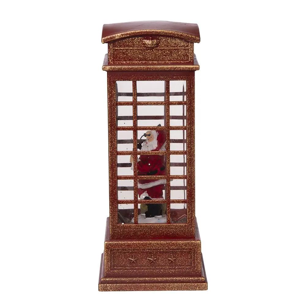 Christmas Lighted Water Spinning Phone Booth With Santa On Phone, 3*AA Batteries Required - White / Red by HouseOfZazla