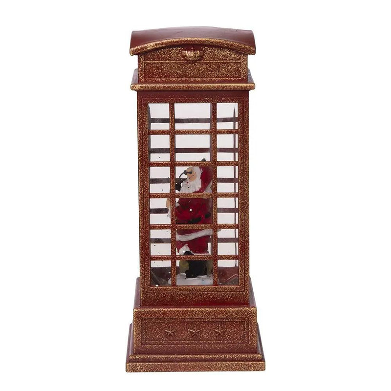 Christmas Lighted Water Spinning Phone Booth With Santa On Phone, 3*AA Batteries Required - White / Red by HouseOfZazla