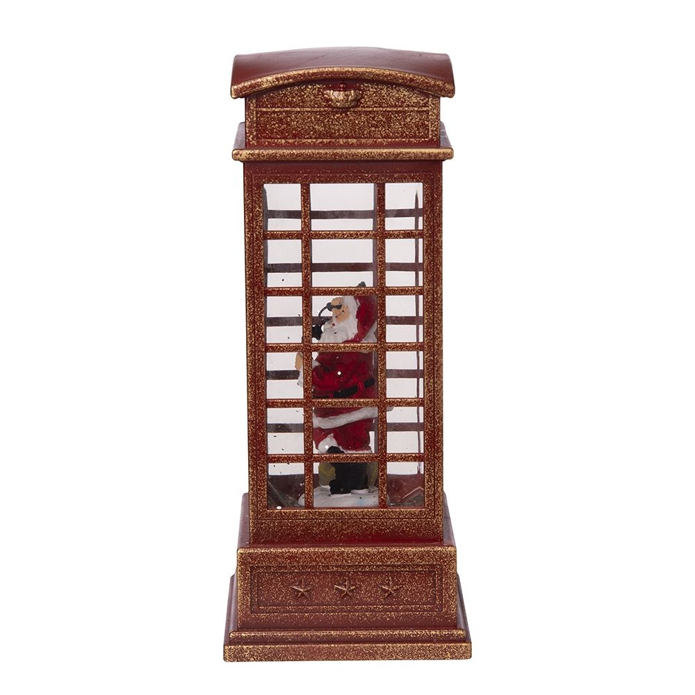 Christmas Lighted Water Spinning Phone Booth with Santa On Phone - Red & White, photo 5 of 11