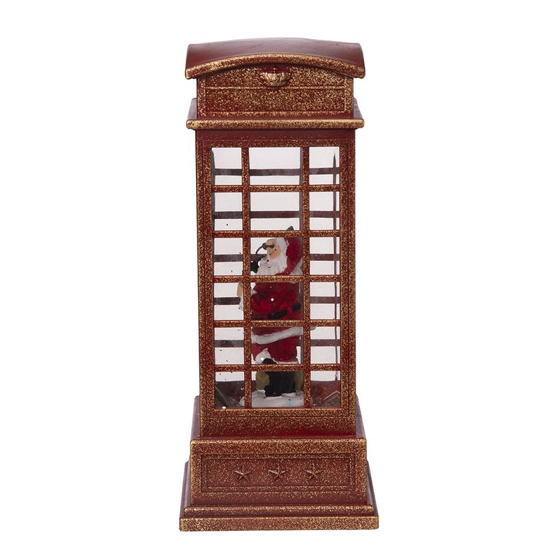 Christmas Lighted Water Spinning Phone Booth with Santa On Phone - Red & White, photo 5 of 11