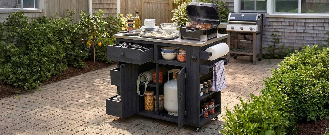 TOPMAX Outdoor Solid Wood Extendable Kitchen Island by HouseOfZazla