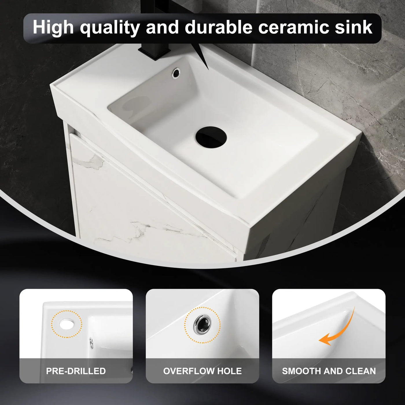 Modern Bathroom Vanity With Ceramic Basin, Wall Mounted Floating Sink Combo, Storage Cabinet by HouseOfZazla