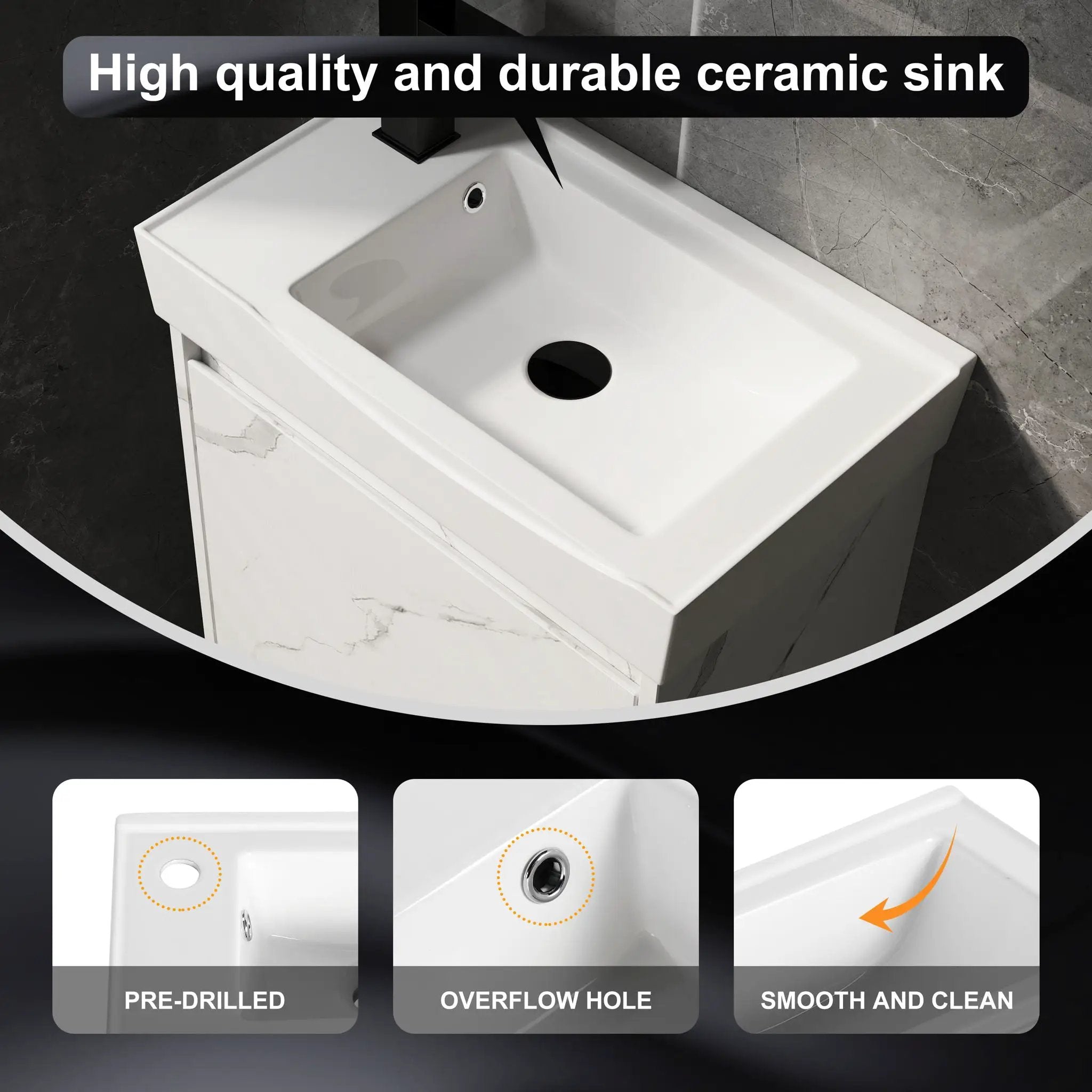 Modern Bathroom Vanity With Ceramic Basin, Wall Mounted Floating Sink Combo, Storage Cabinet by Unique Piece Furniture