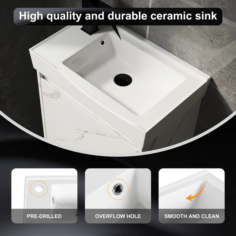 Modern Bathroom Vanity With Ceramic Basin, Wall Mounted Floating Sink Combo, Storage Cabinet by Unique Piece Furniture