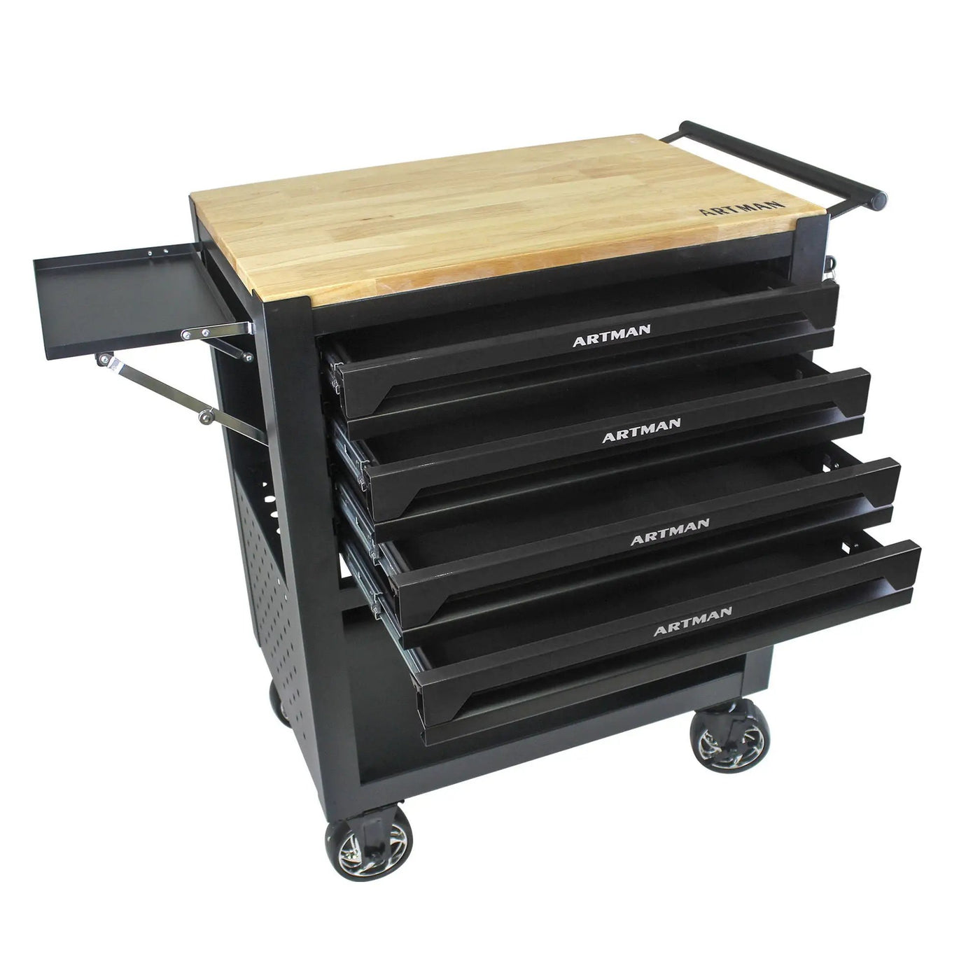 4 Drawers Multifunctional Tool Cart With Wheels And Wooden Top by HouseOfZazla