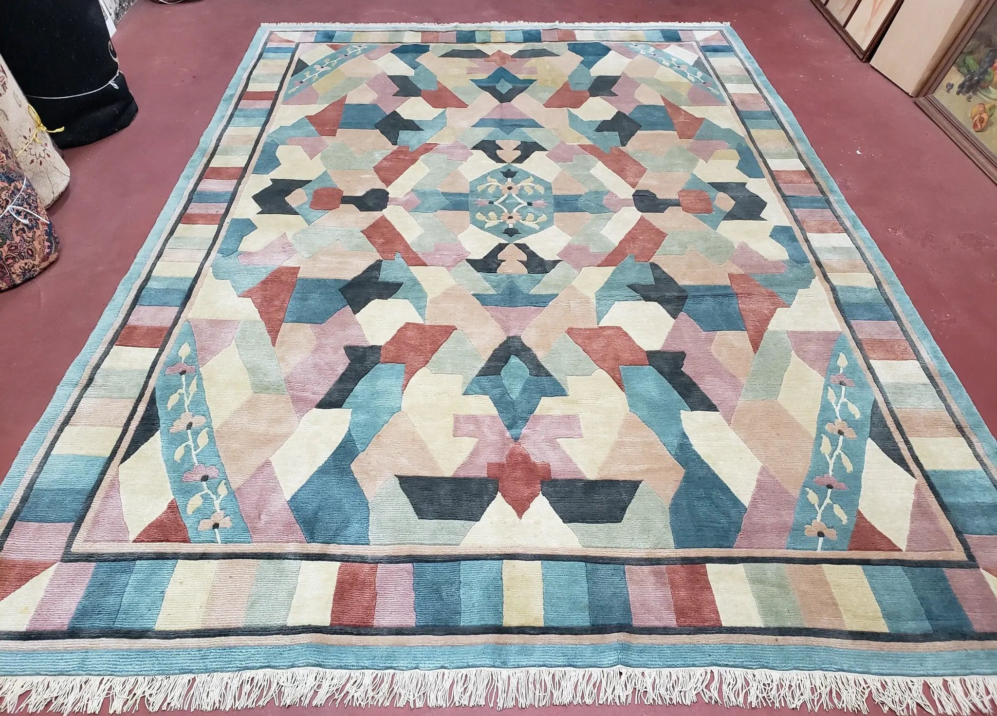 Contemporary Indian Nepalese Area Rug 8x11, Wool Hand-Knotted Modern Multicolor Nepali Abstract Carpet 8 x 11 Soft Playroom Nursery Room Rug by Jewel Rugs