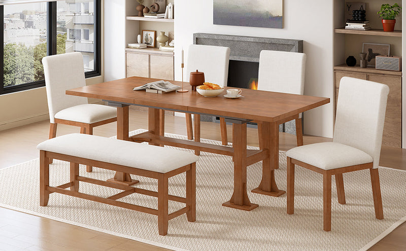 TOPMAX Farmhouse 76inch 6-Piece Extendable Dining Table Set by HouseOfZazla