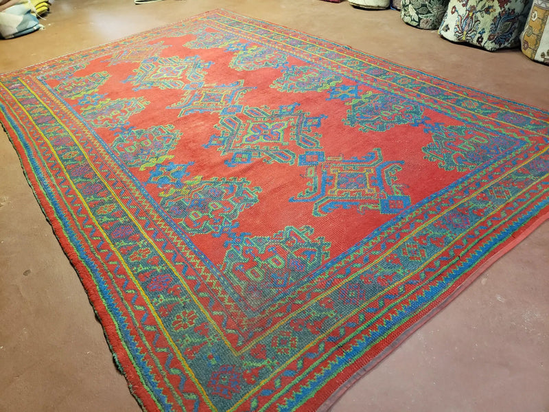 7x11 Turkish Oushak Rug, Vintage Red & Blue Oriental Carpet, Hand Knotted Wool Area Rug 7 x 11, Turkish Sparta Rug, Antique Turkish Rug Nice by Jewel Rugs