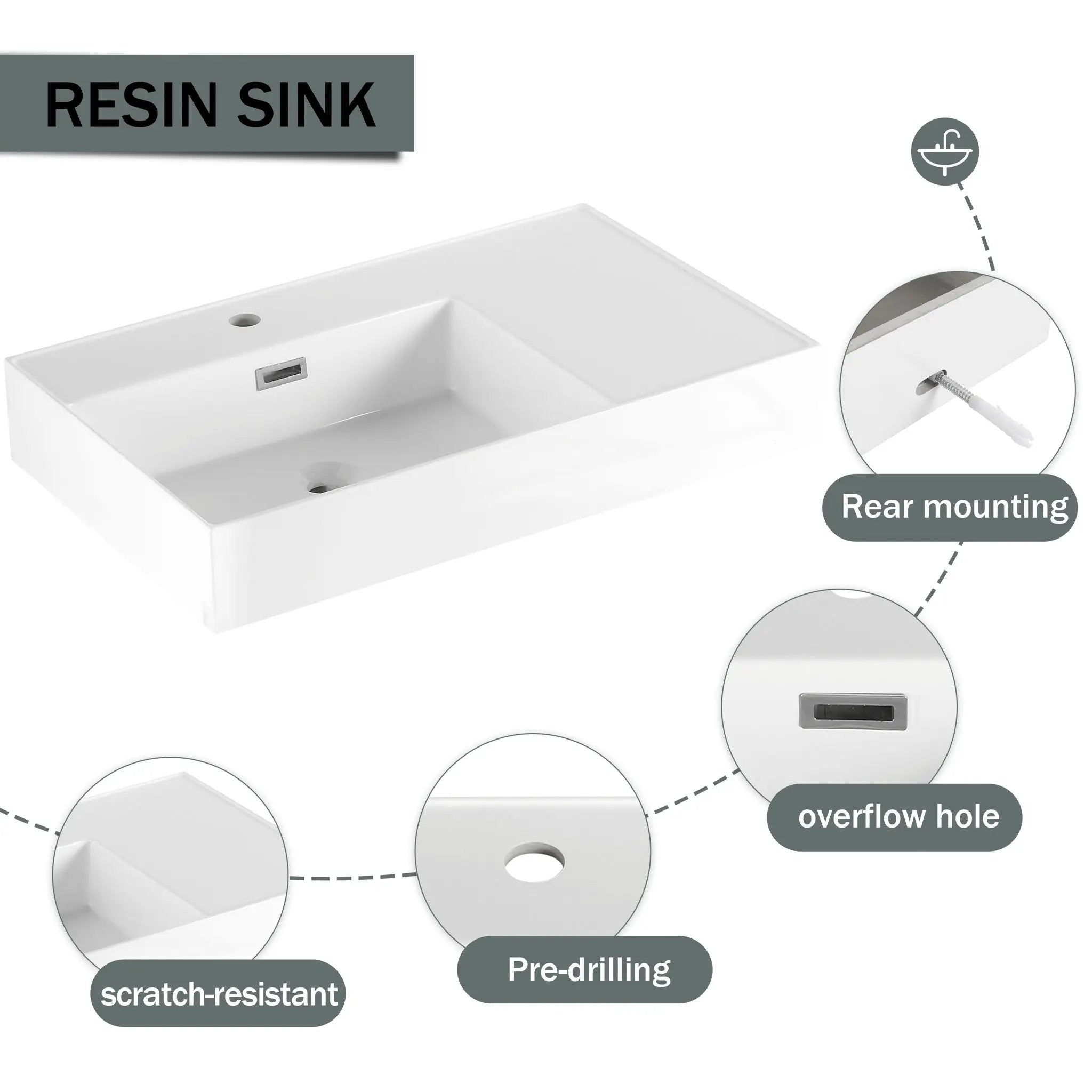Modern Imitative Wall Mounted Bathroom Vanity With Resin Sink And Side Cabinet by HouseOfZazla