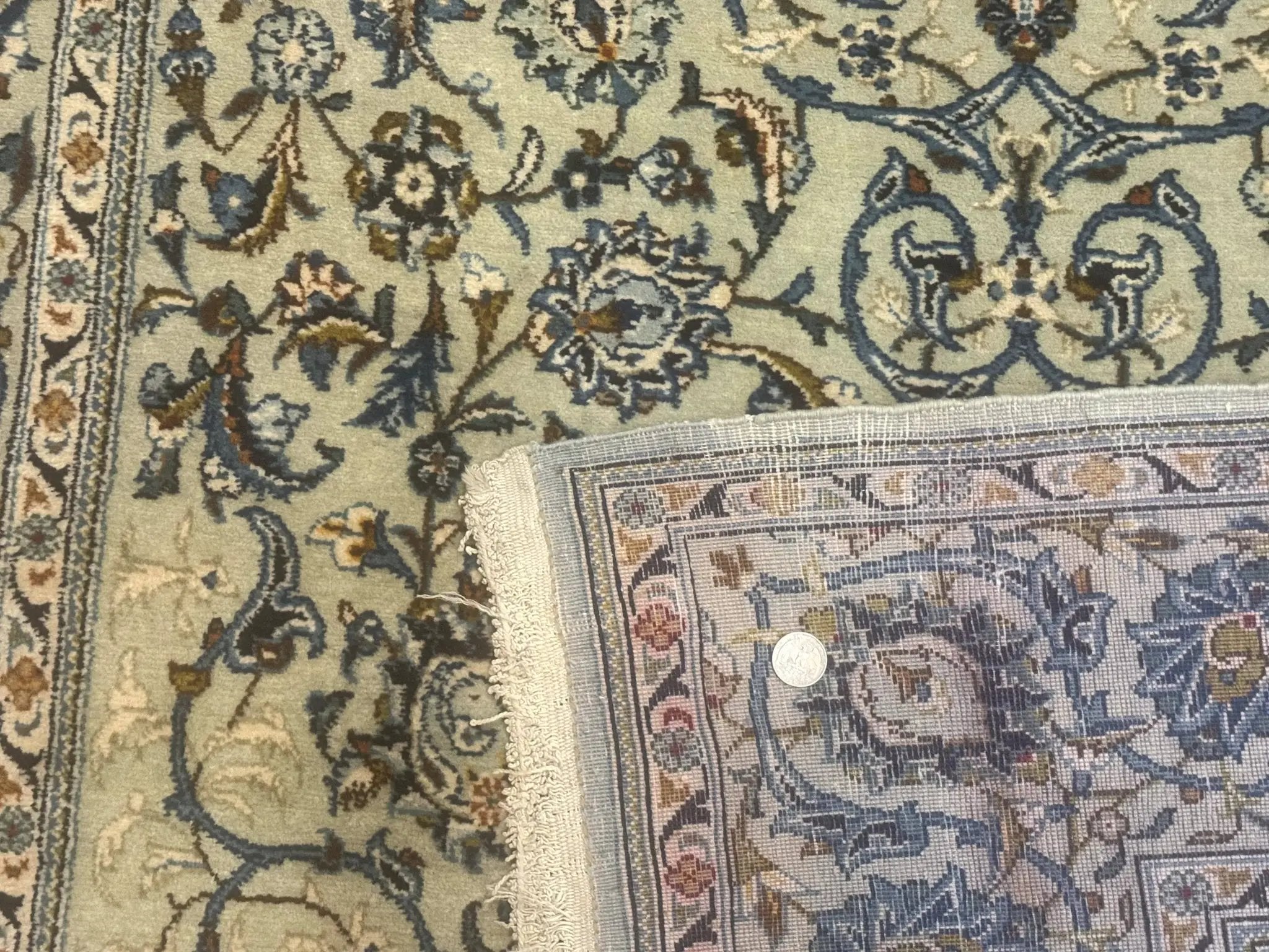 Persian Kashan Rug, Unique Colors, 225 KPSI, Light Green and Light Blue by Jewel Rugs