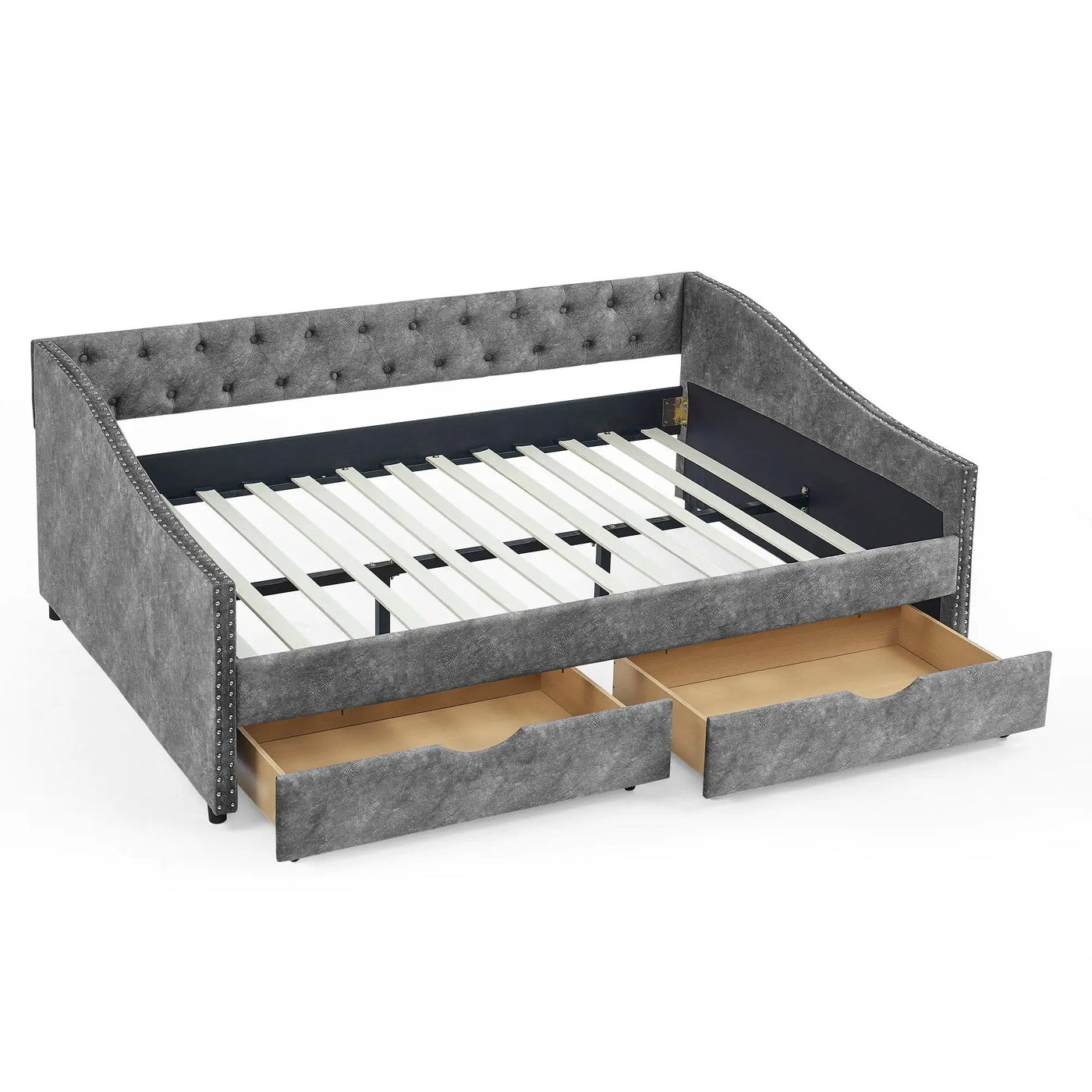 Upholstered Tufted Daybed With Drawers, Waved Arms by HouseOfZazla