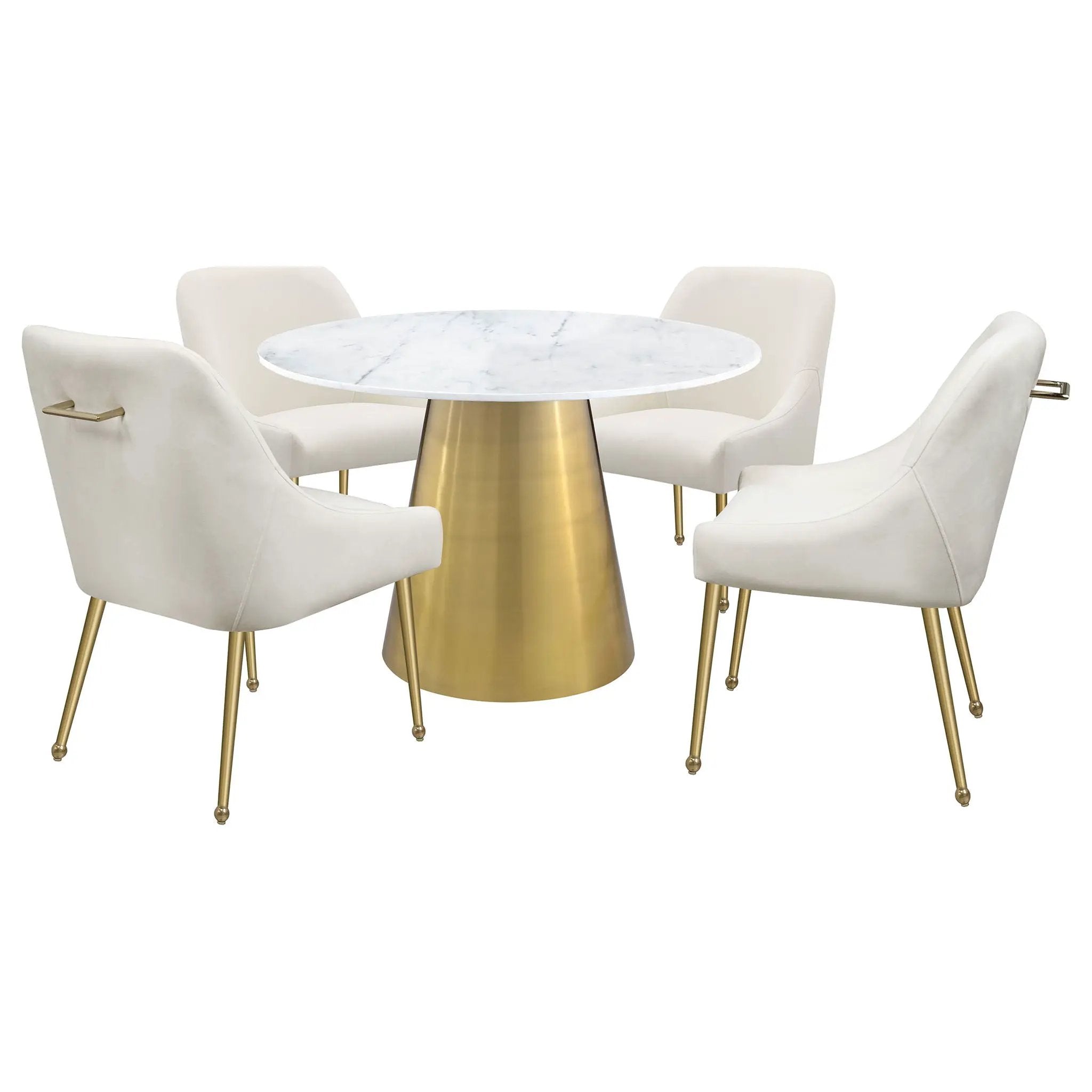 Ambrose Round 50-inch Marble Top Dining Table Brushed Gold by Unique Piece Furniture