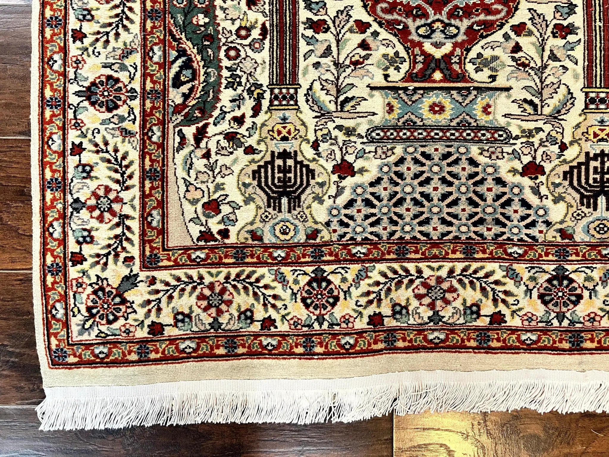 Pak Perisan Prayer Rug 4x6, Tree of LIfe Carpet, Handmade Vintage Wool Rug, Beige, Floral Vases by Jewel Rugs