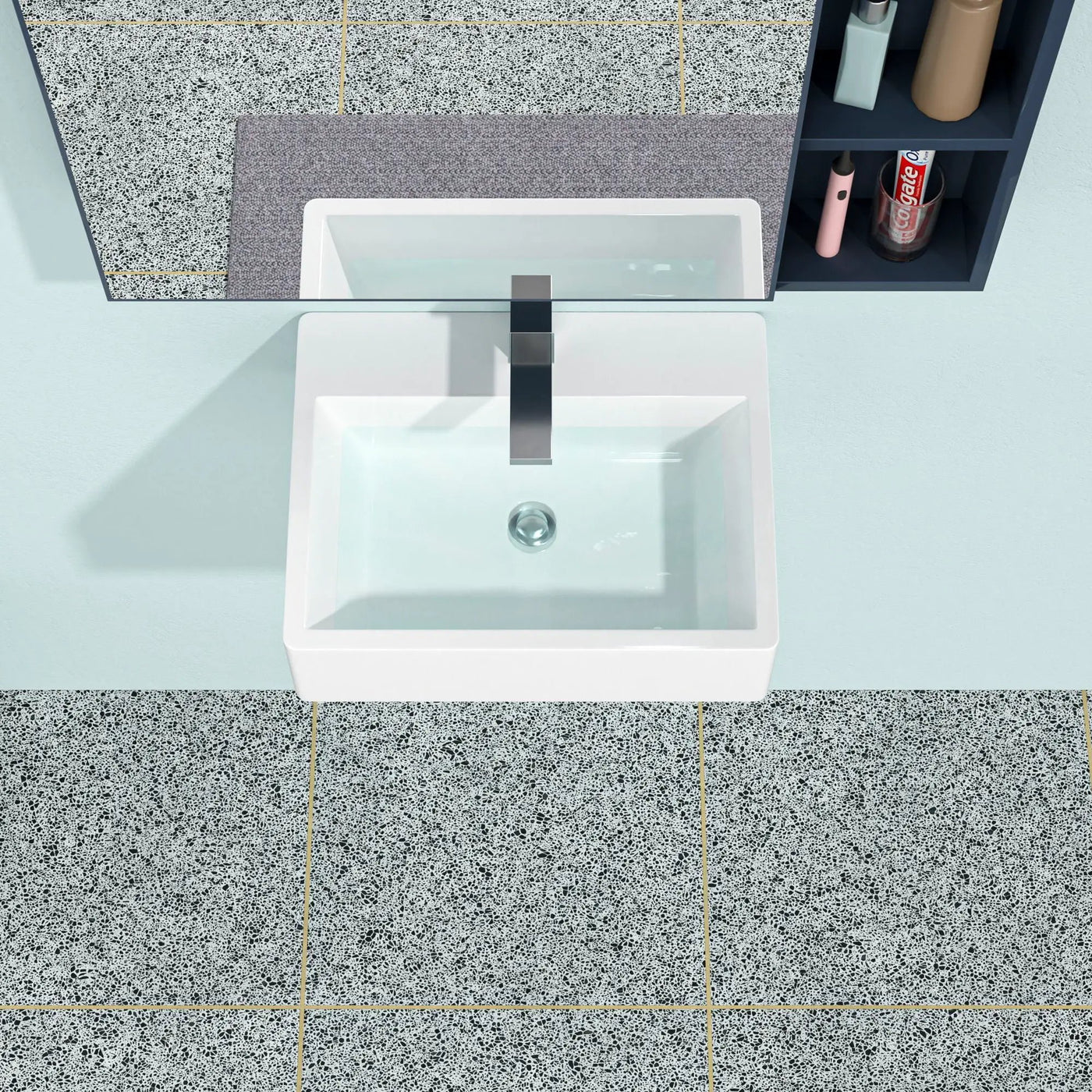 Modern Ceramic Rectangular Wall Mounted Bathroom Sink With Faucet Hole & Overflow by HouseOfZazla