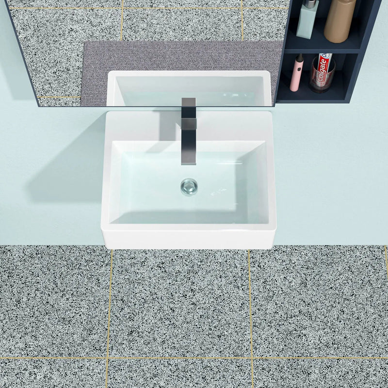 Modern Ceramic Rectangular Wall Mounted Bathroom Sink With Faucet Hole & Overflow by HouseOfZazla