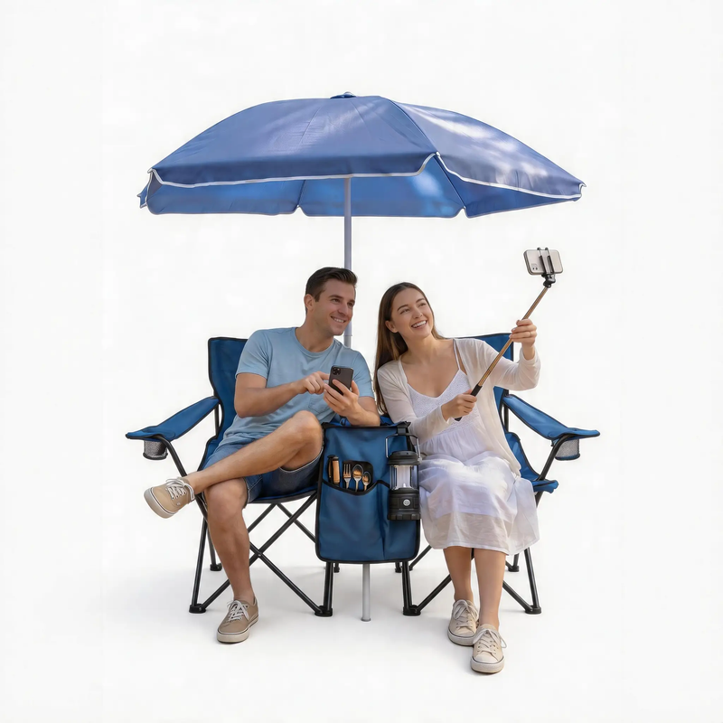 Portable Double Folding Beach Chair Set with Umbrella by HouseOfZazla