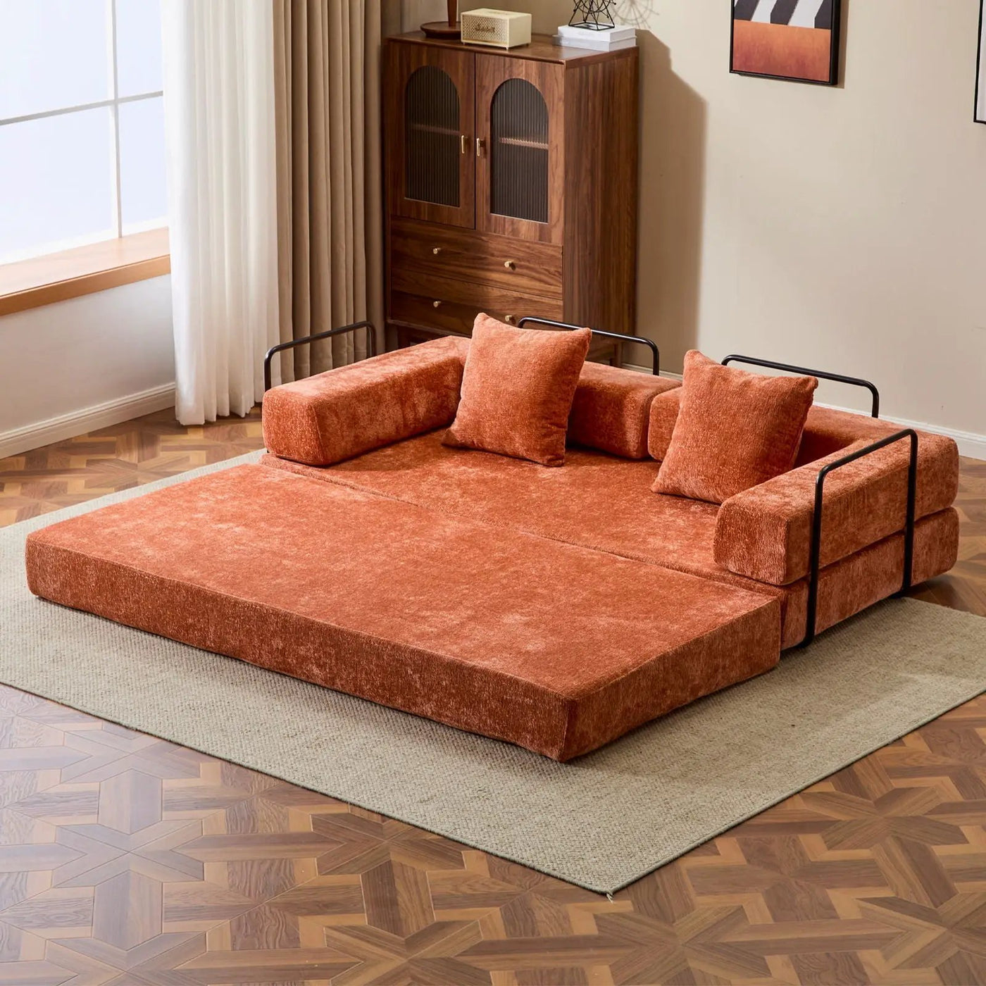 Convertible Floor Sofa Bed With Pillow Back Support Armrest by HouseOfZazla